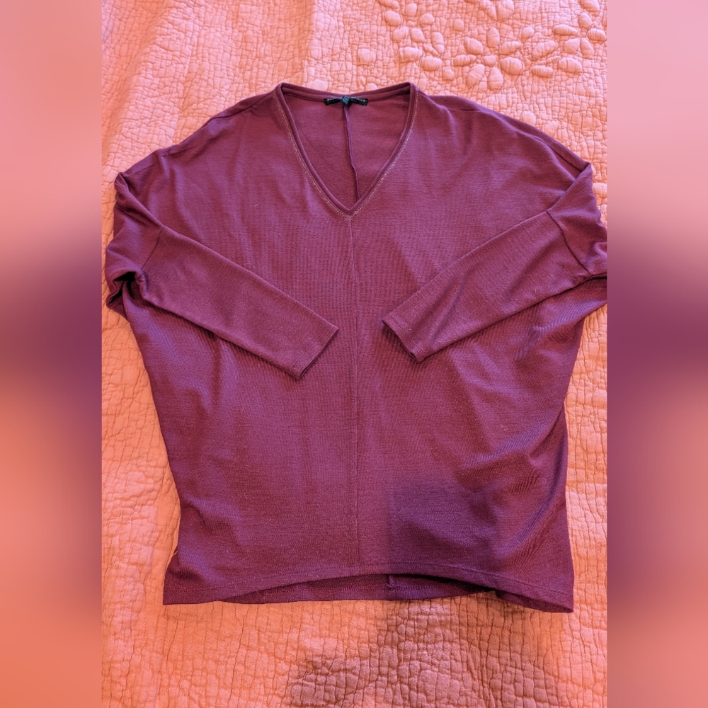 White House Black Market Burgundy V-Neck Knit
